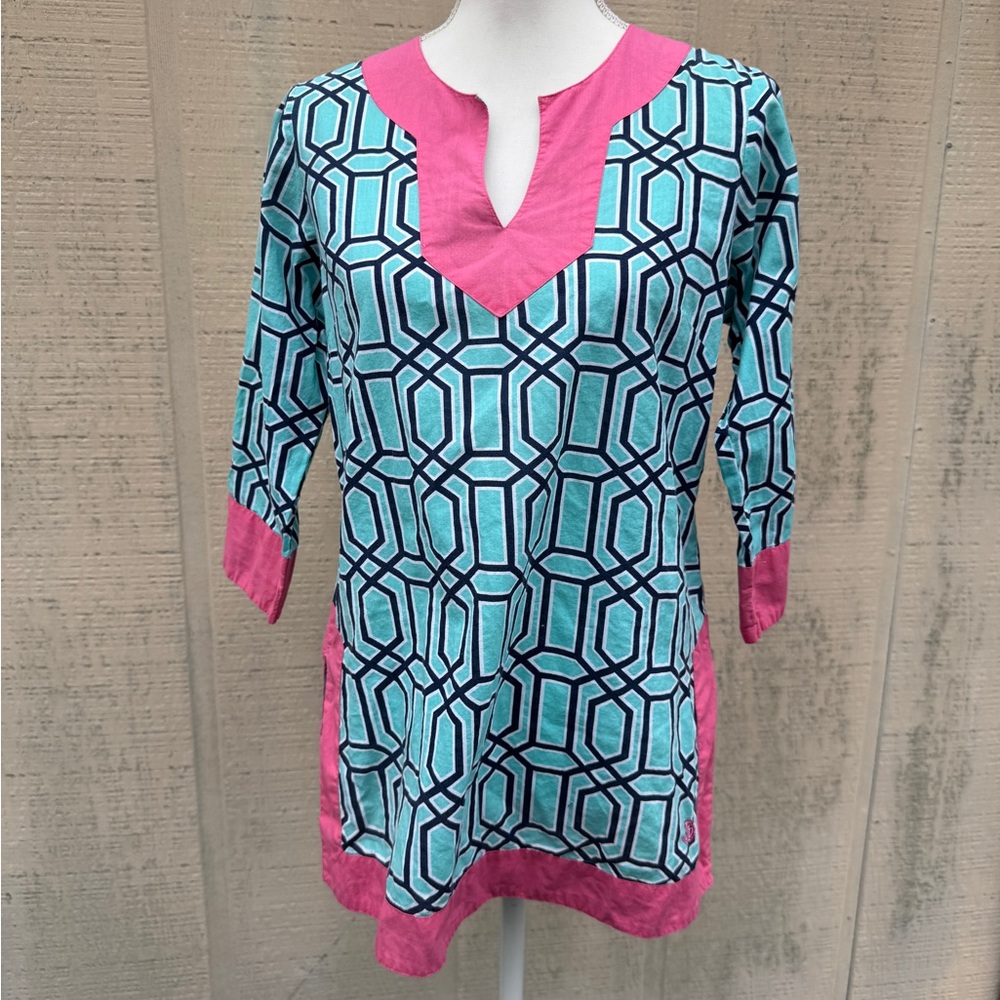 Simply Southern Blue and Pink Geometric Tunic